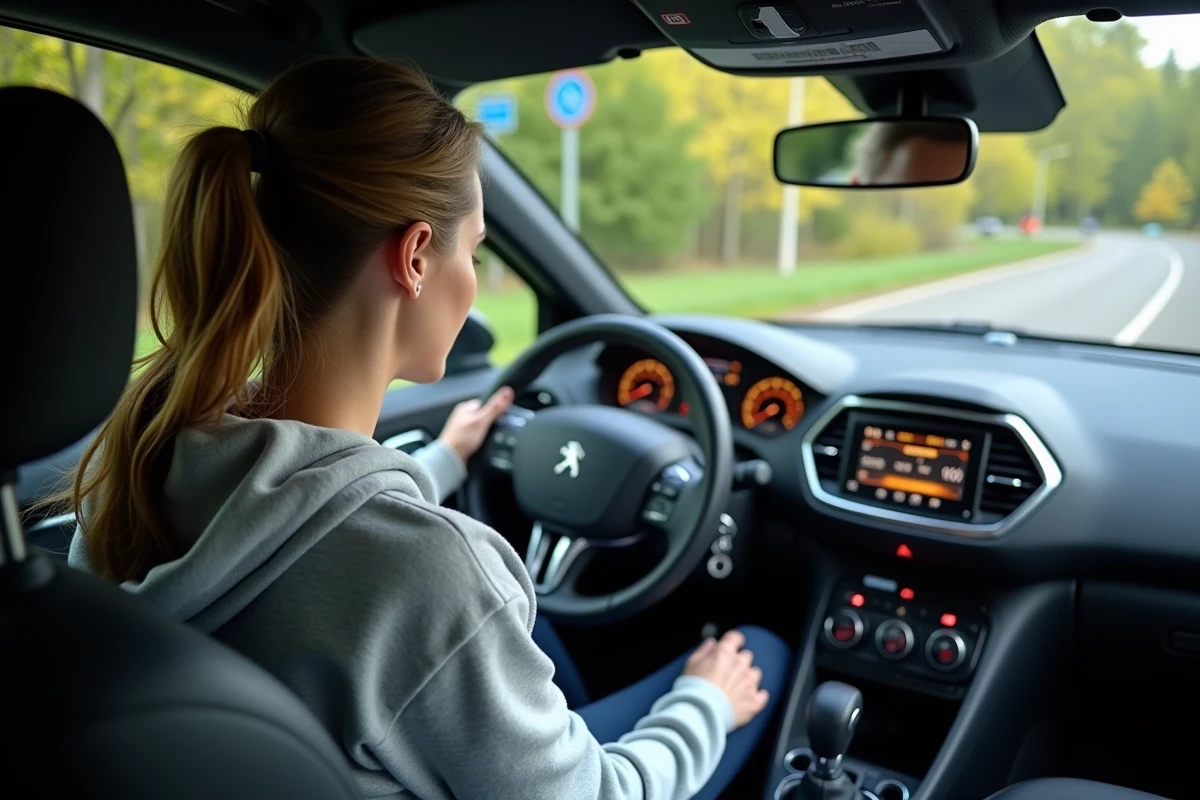 Femme vérifiant le tableau de bord de sa Peugeot 208 GTi