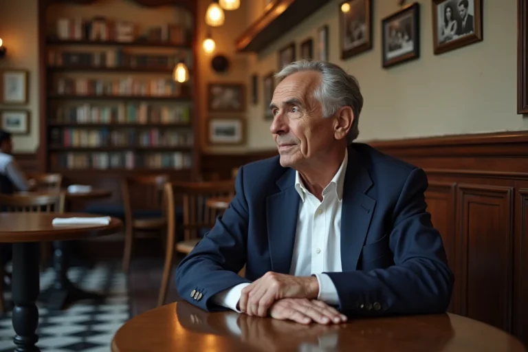 Homme français dans un bistro parisien authentique