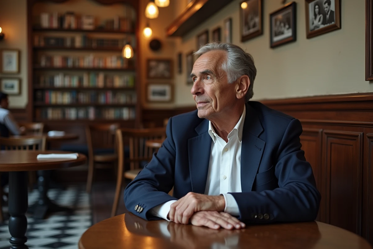 Homme français dans un bistro parisien authentique