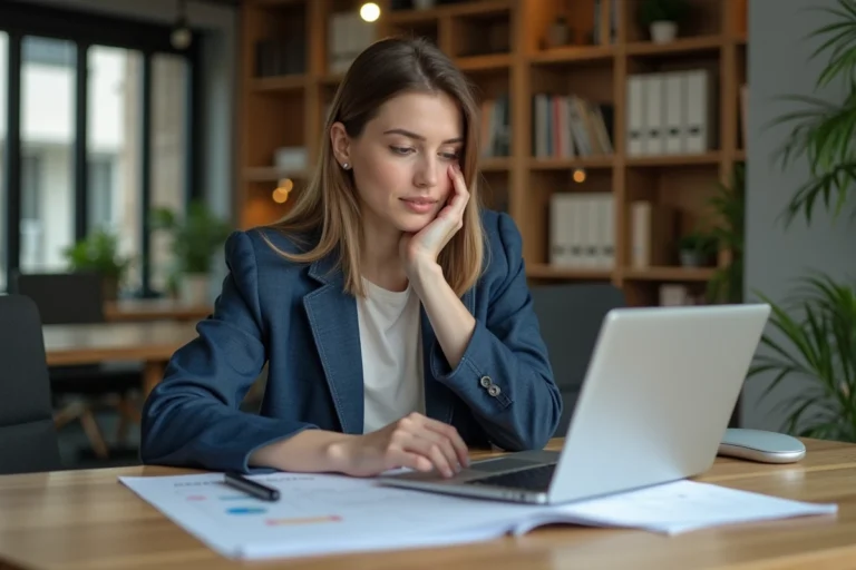 Jeune femme professionnelle travaillant sur un ordinateur dans un espace coworking
