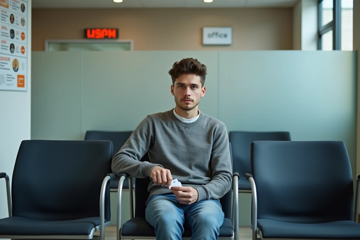 Jeune homme assis dans la salle d